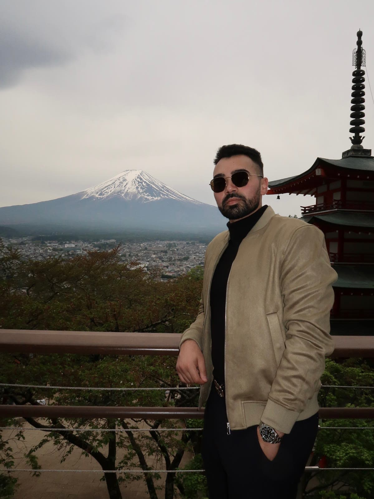 Obada Alsalhani in front of Mt. Fuji on a business trip to Japan